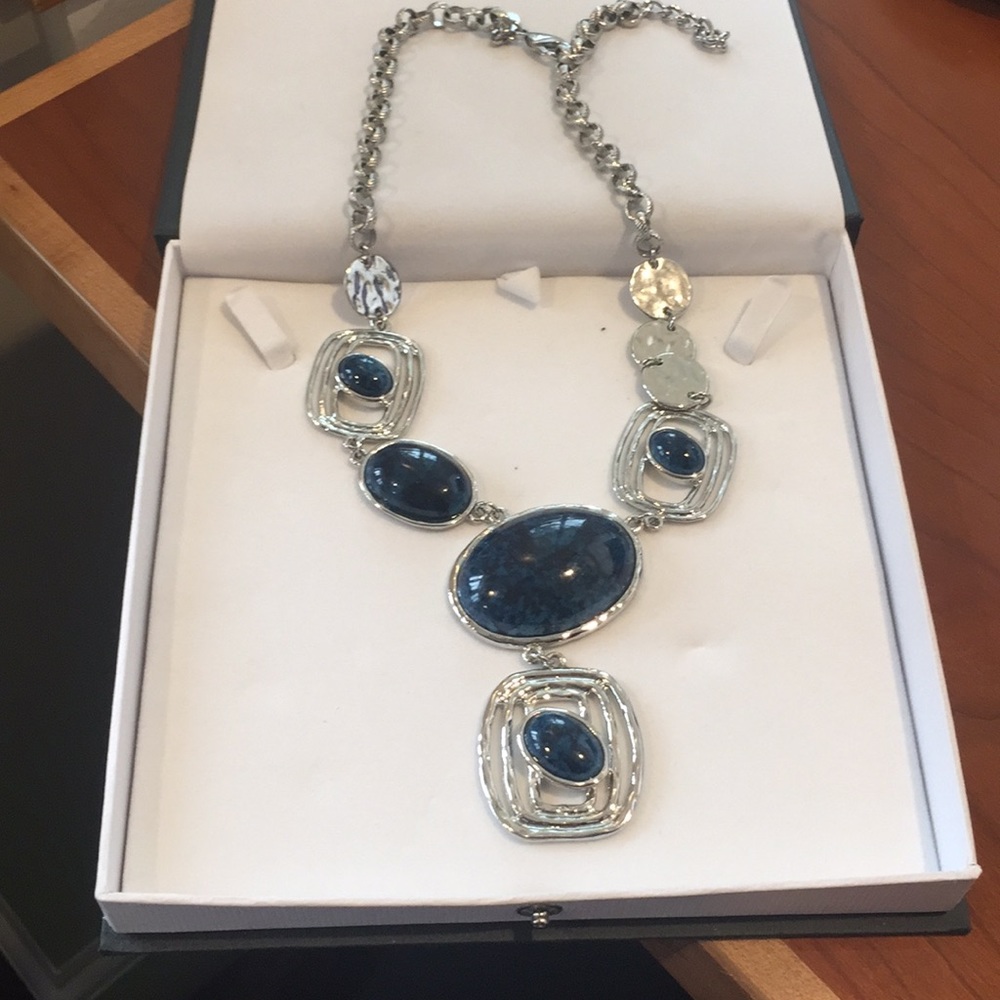 Chicos blue enamel and silver necklace